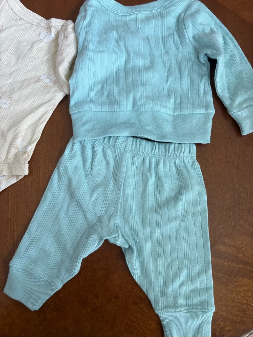 Cloud Island Light Blue Ribbed Baby 3-Piece Set with Cloud Detail